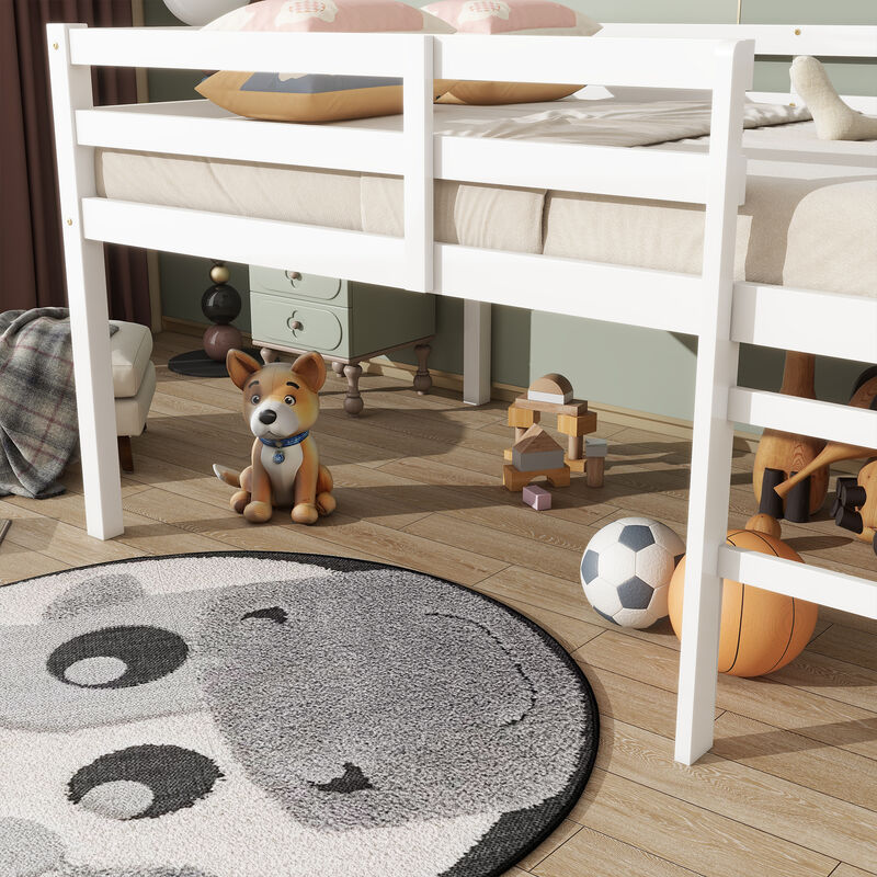 Whisen Full Loft Bed with Ladder, Rubber Wood Space-Saving Design