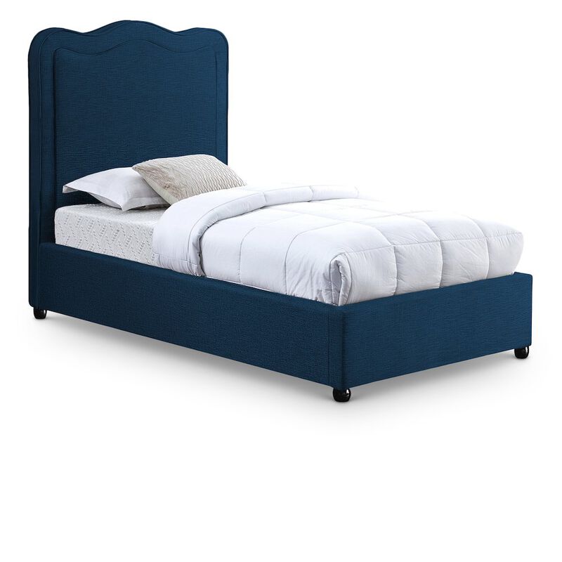 Meridian Furniture Felix Navy Linen Textured Fabric Twin Bed