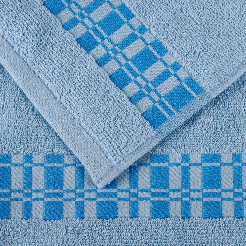 4-Piece Cotton Bath Towel Set with Geometric Border Design image number 2