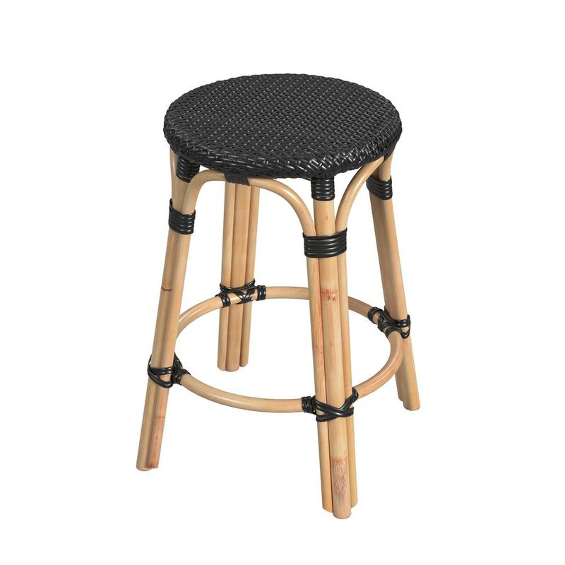 Butler Specialty Tobias Rattan Round 24 Counter Stool, Black