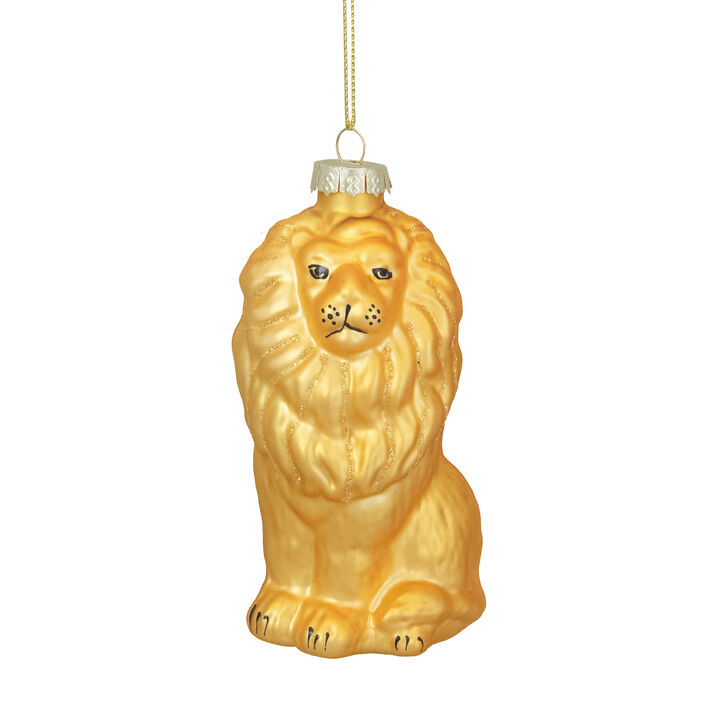 4.25" Yellow and Gold Glass Lion Christmas Ornament