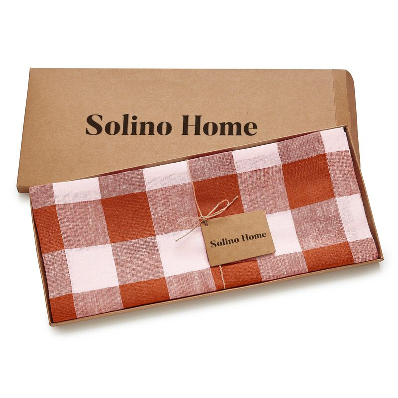 Solino Home Buffalo Check 100% Linen Table Runner &ndash; Handcrafted, Machine Washable, Perfect for Holiday and Everyday Dining