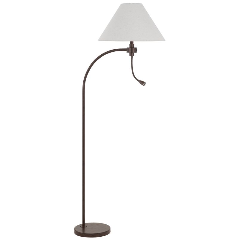Ashy 68 Inch Floor Lamp, Gooseneck LED, White Shade, Black Arc Pole - Benzara