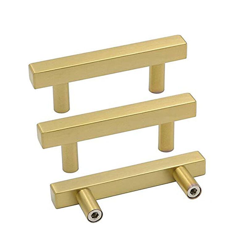 goldenwarm 5 Pack Gold Cabinet Pulls Brass Kitchen Hardware 2-1/2 inch Drawer Pulls - LS1212GD64 Brushed Brass Drawer Handles Sq