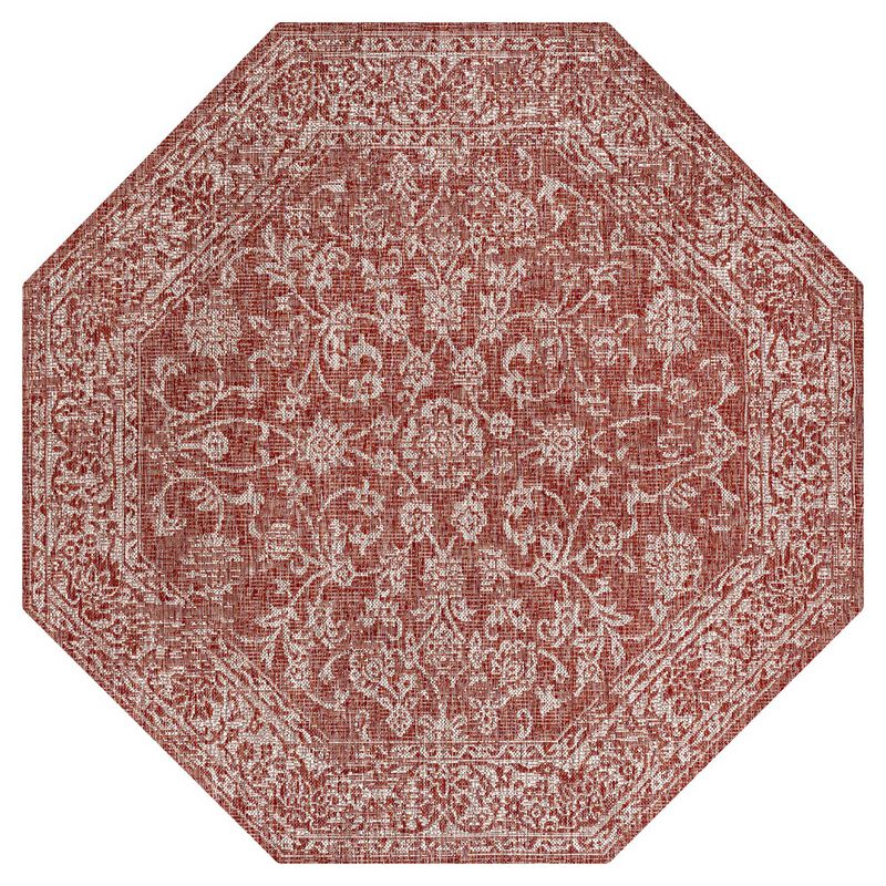 Tela Bohemian Textured Weave Floral Octagon Indoor/Outdoor Area Rug