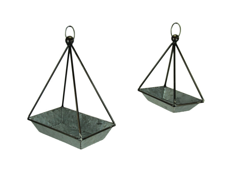 Galvanized Metal Standing or Hanging Indoor Outdoor Planters Set of 2 image number 0