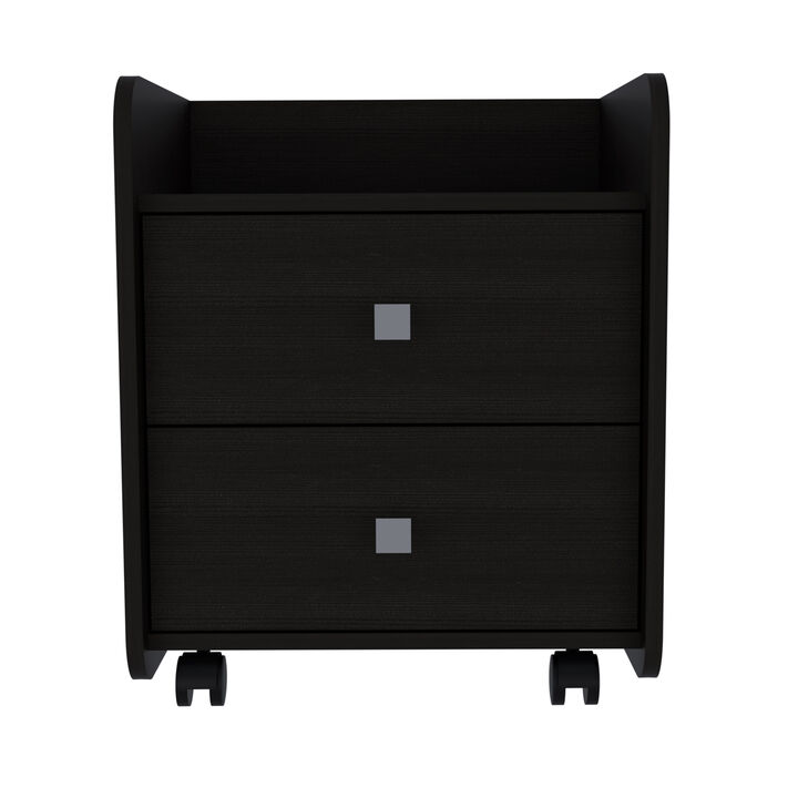 DEPOT E-SHOP Marsella Nightstand, Two Drawers, Superior Top, Metal Handle, Black