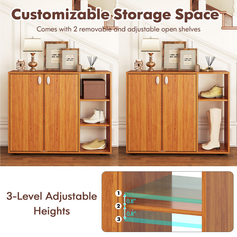 Entryway 3-Tier Shoe Cabinet with Doors and Customizable Open Shelves image number 5