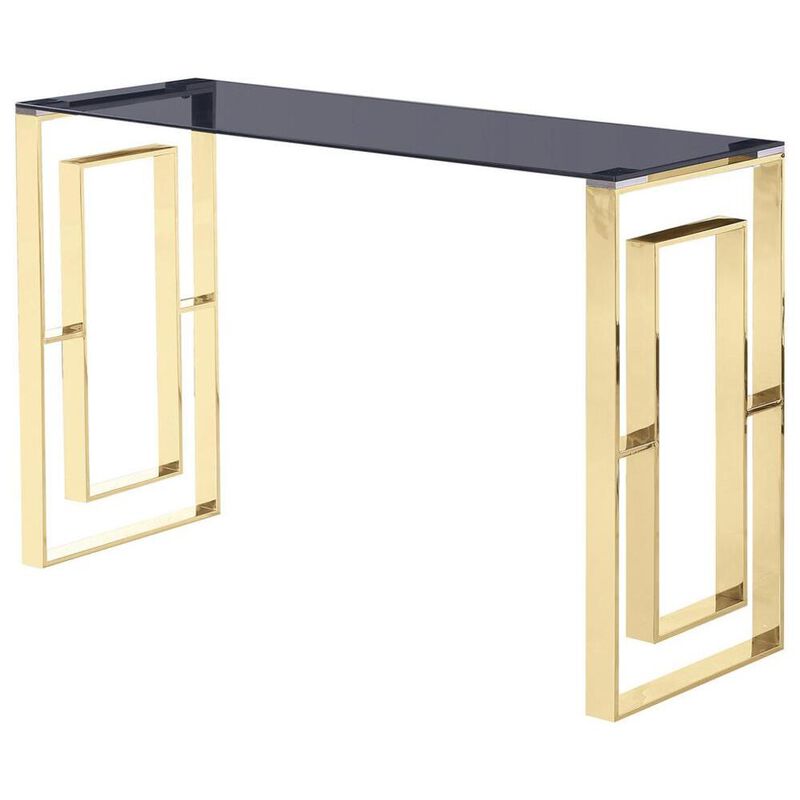 Best Master Furniture Best Master Mallory Stainless Steel and Smoked Glass Console Table in Gold