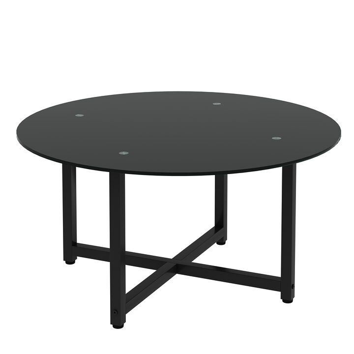 Hivvago 35.5'' Modern Design Round Clear Tempered Glass  Table