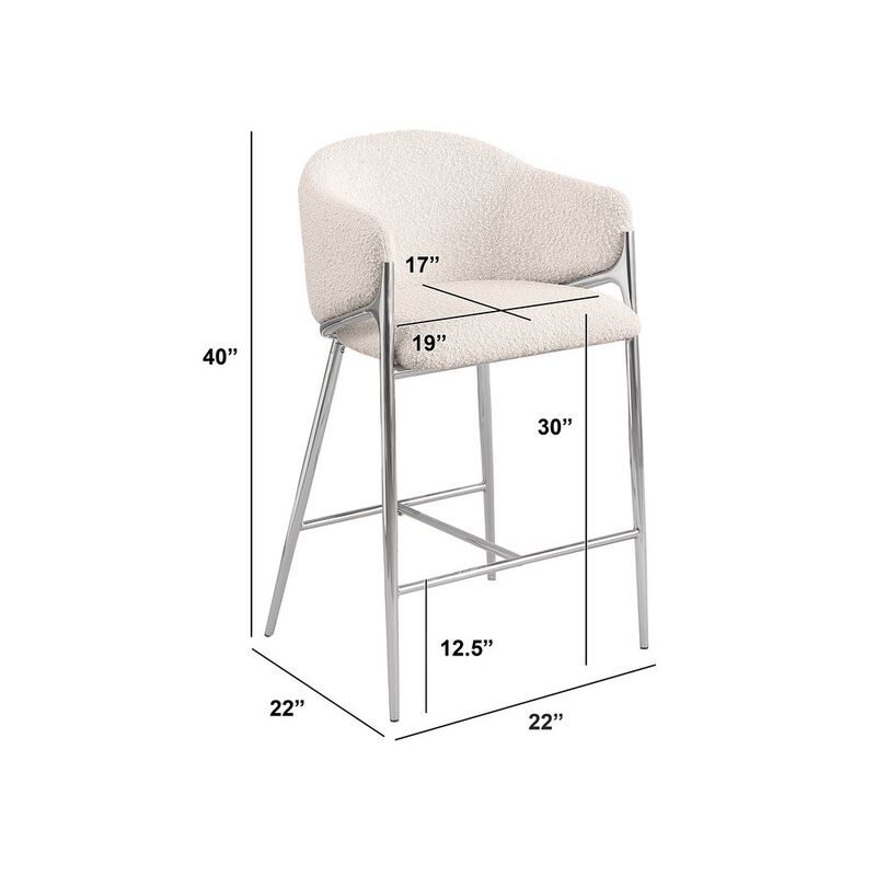 Best Quality Furniture Cream Barstools (30) In Boucle Fabric And Silver Chrome Base (Set Of 2)