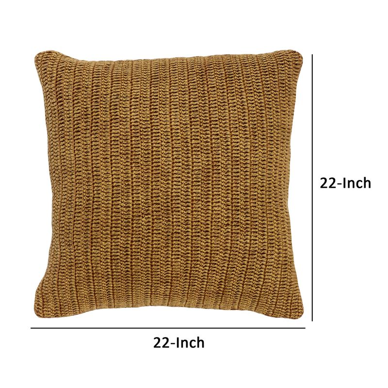 Rosie 22 Inch Square Accent Throw Pillow, Hand Knitted Designs, Brown Linen - Benzara image number 4