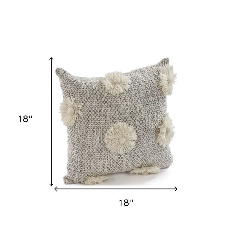 HomeRoots Set of Two Gray and Ivory Floral Cotton Throw Pillows With Fringe image number 6
