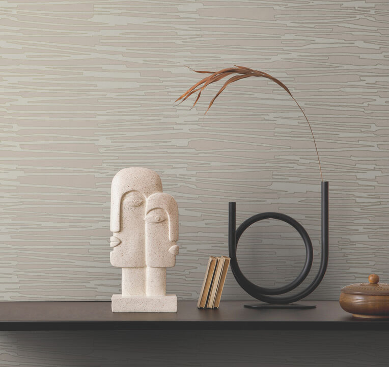 Water Reed Thatch Clay & Silver Wallpaper
