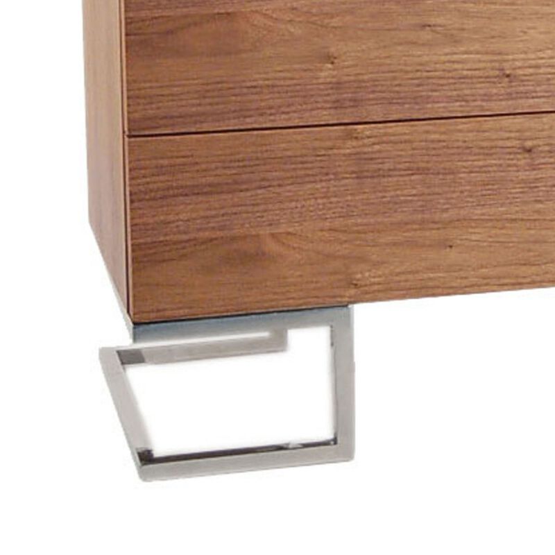 Sam 39 Inch Dresser, 3 Drawers, Sleek Chrome Steel Legs, Walnut Brown Wood