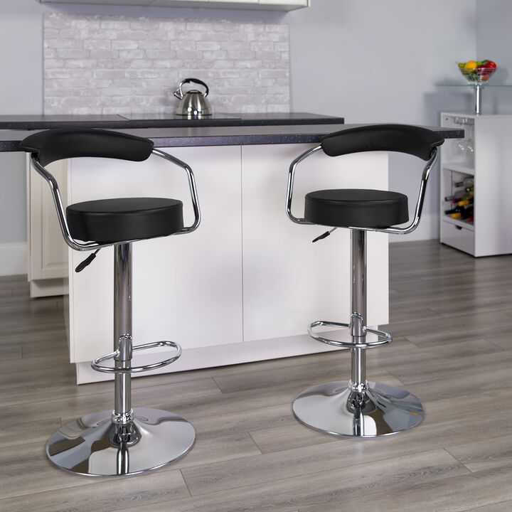 Flash Furniture Cruz Contemporary Black Vinyl Adjustable Height Barstool with Arms and Chrome Base
