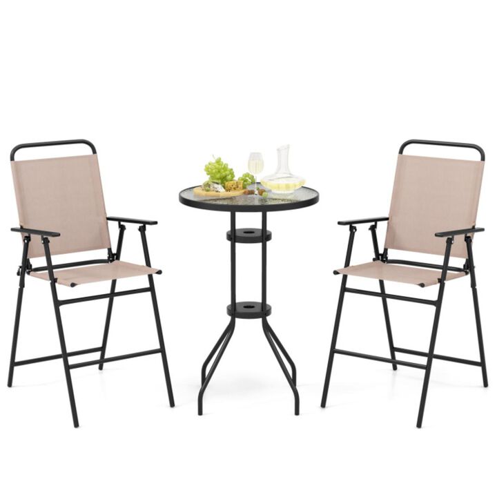 Hivvago 3 Pieces Outdoor Bistro Set with 2 Folding Chairs