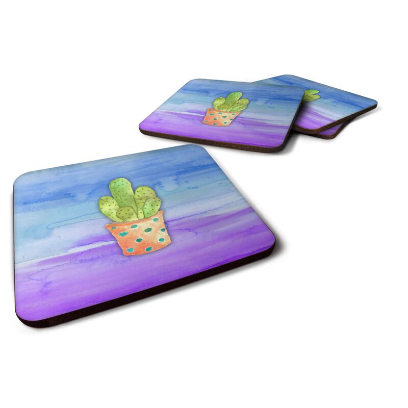 Caroline's Treasures Cactus Blue and Purple Watercolor Decorative coasters, 3.5, Multicolor