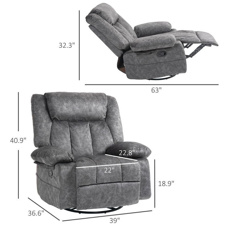 HOMCOM Recliner Chair, Swivel Rocker Chair for Nursery, Charcoal Gray