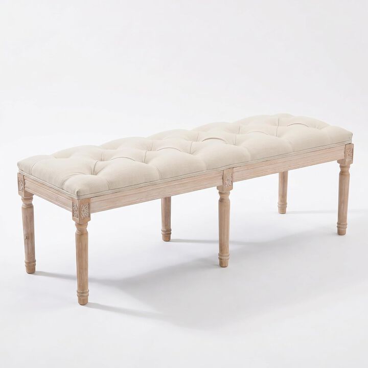 Envelor French Tufted Linen Entryway Bench with Wood Legs, 47.2 in.