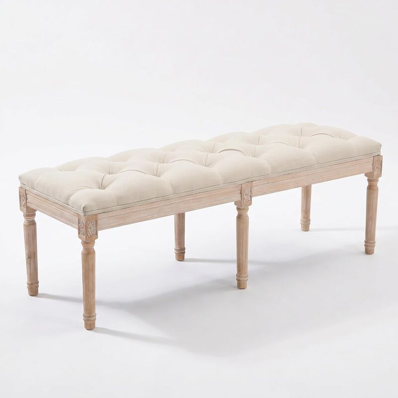 Envelor French Tufted Linen Entryway Bench with Wood Legs, 47.2 in. image number 0