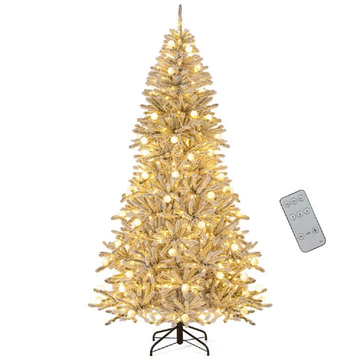 Artificial Snow-Flocked Christmas Tree, Hinged Pre-Lit with 81 Sphere Lights and Remote