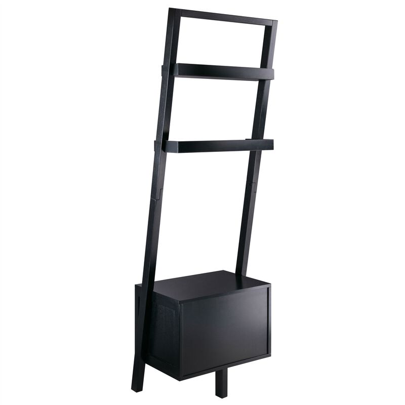 Hivvago Modern Black 2 Drawer Entryway Shelf Leaning Ladder Bookshelf Bookcase