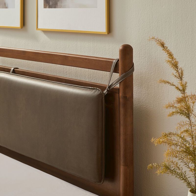 Leni Queen Size Vegan Leather and Wood Platform Bed Frame image number 9