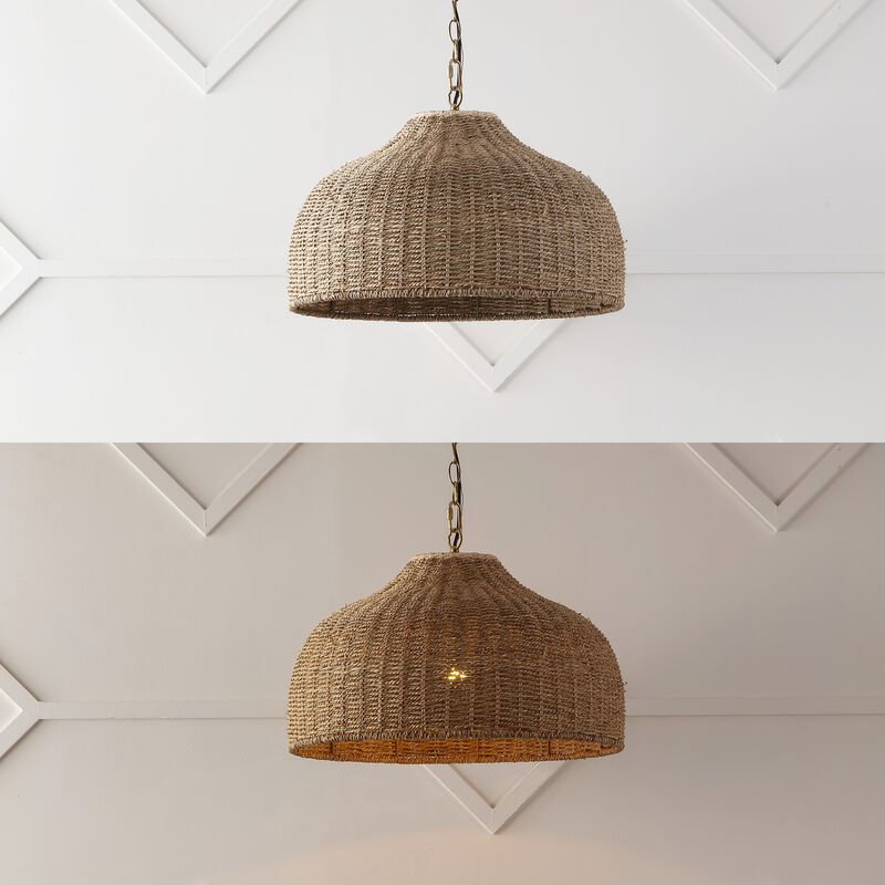 Eliza 1-Light Coastal Bohemian Rattan/Iron Dome LED Pendant