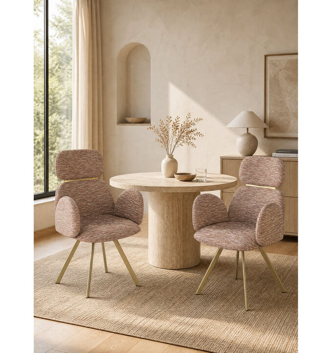 2-Piece Glam Modern Dining Chair Set, Upholstered High Back Chairs with Gold Metal Legs and Armrests (Set of 2)