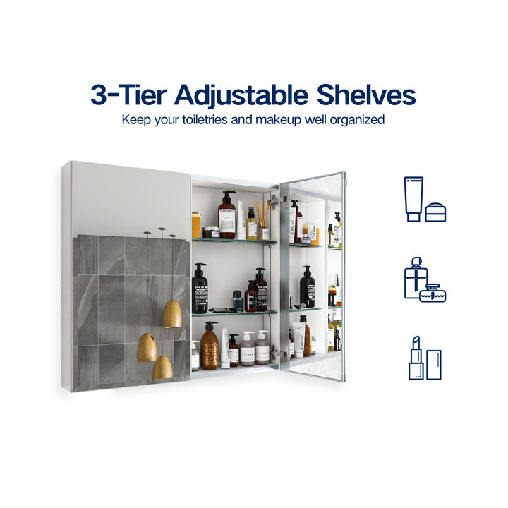30 X 26 inch Double door mirror medicine cabinet Surface Mount or Recessed aluminum