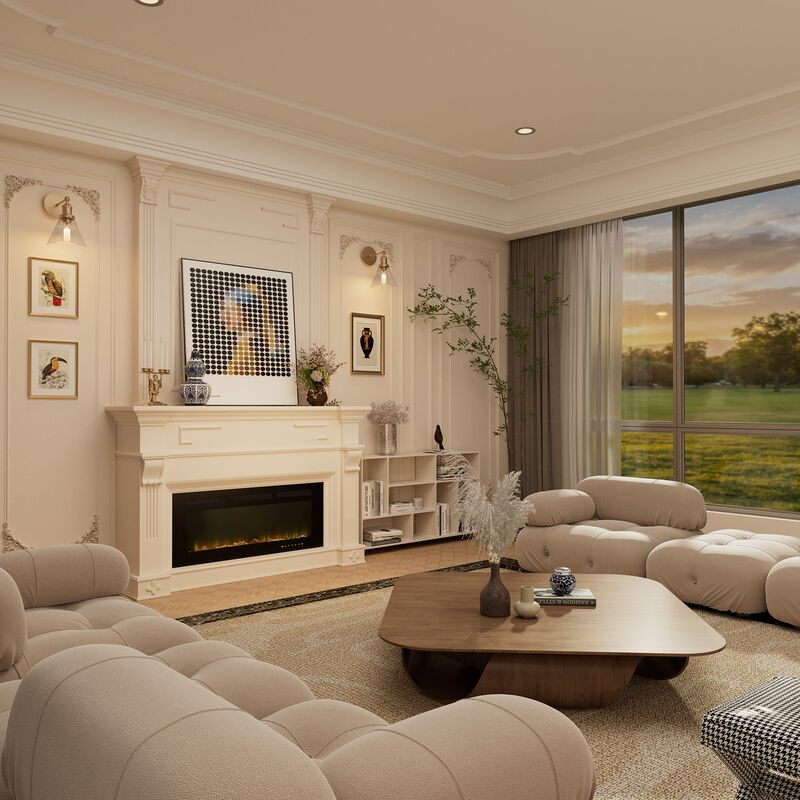 Black 42 in. Wall-Mounted Electric Fireplace with Logs & Crystals, Remote 1500/750W