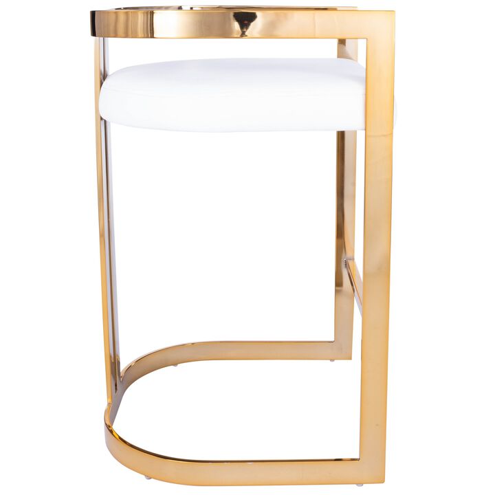 HomeRoots 28" White And Gold Faux Leather And Iron Low Back Counter Height Bar Chair