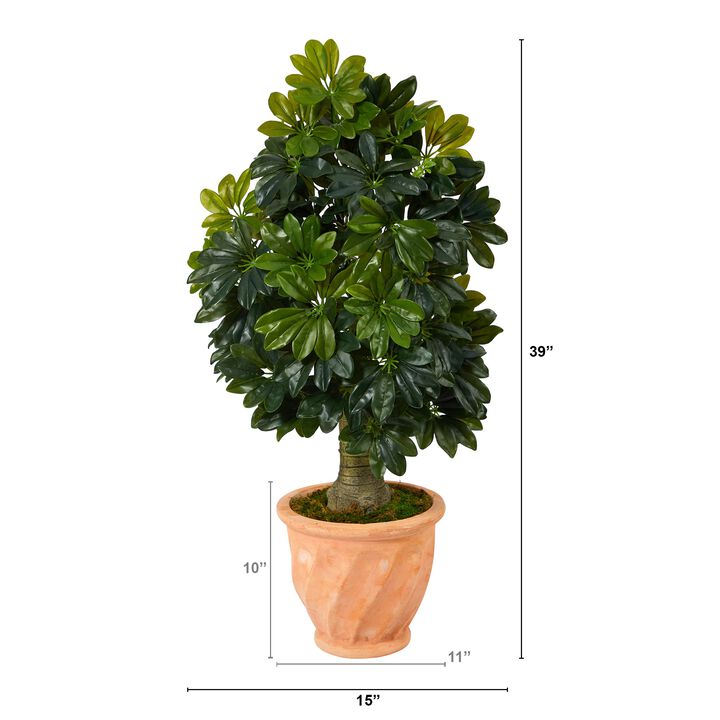 HomPlanti 39 Inches Schefflera Artificial Tree in Terra-Cotta Planter (Real Touch)