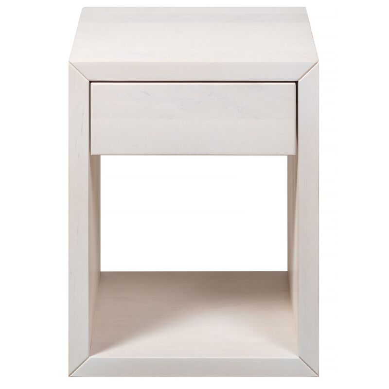 Narrow Mid-Century Modern Solid Hardwood Whitewash Floating Nightstand with Drawer - Bedside Table for Bedroom