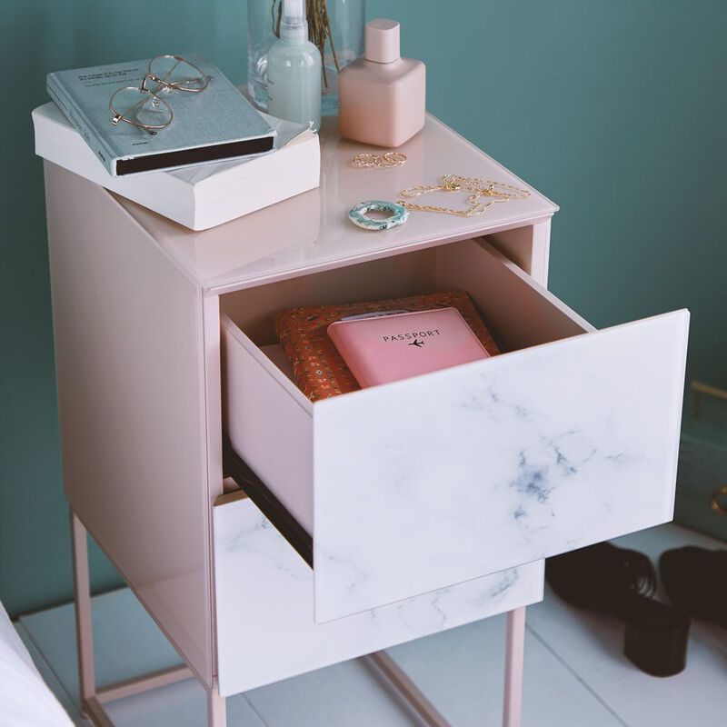 Streamdale Tempered Glass Bedside Table with Drawer