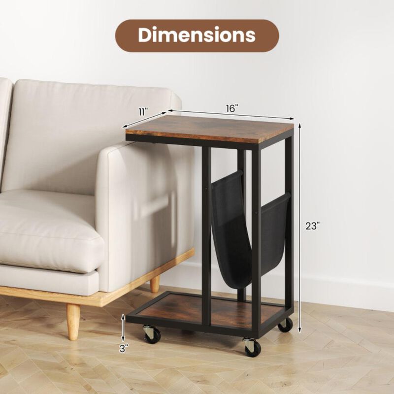 Hivvago C-shaped Side Table with Canvas Storage Pouch and Metal Frame