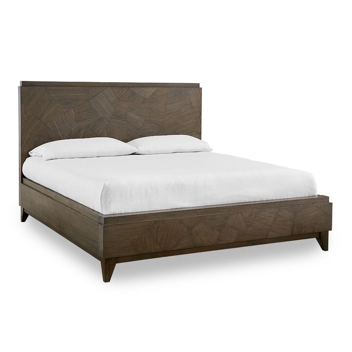 Dee Mahogany Wood Low Profile King Bed, Geometric Design, Oat Brown