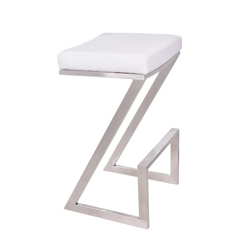 Hivvago 26 Inch White And Silver Iron Backless Counter Height Bar Chair