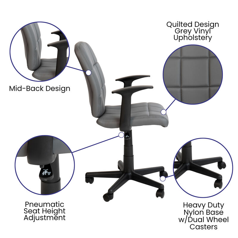 Clayton Mid-Back Quilted Vinyl Swivel Task Office Chair with Arms image number 3