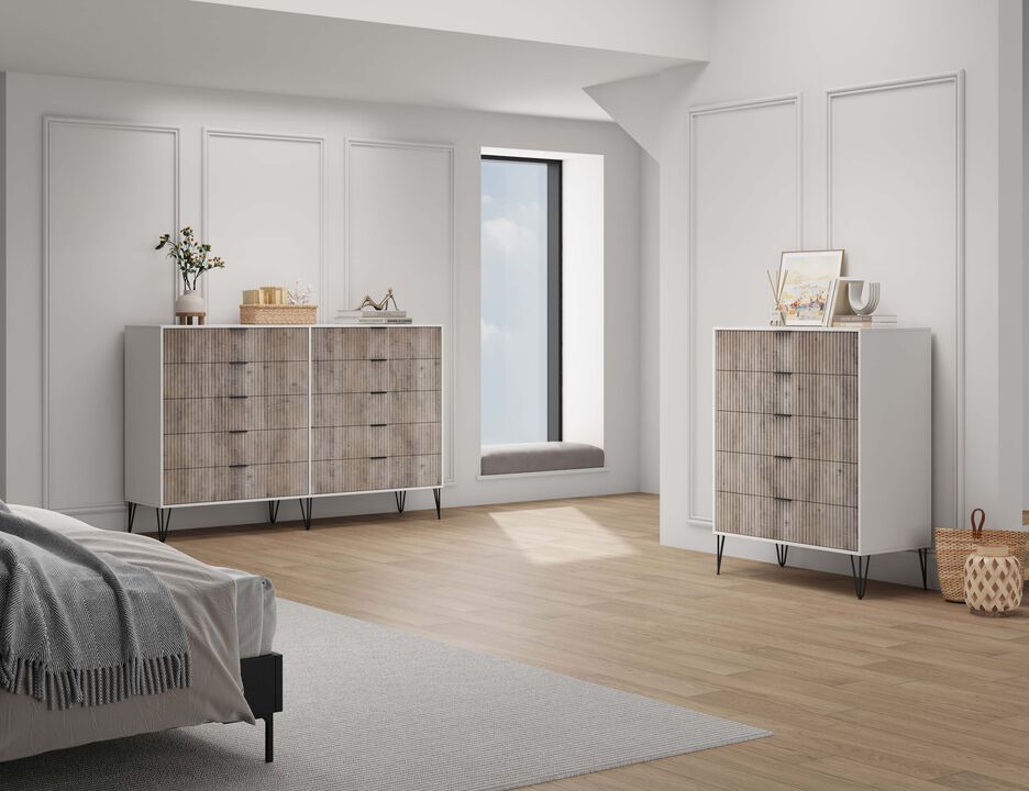 Dumbo Dresser and Chest of Drawers Set in White and Gray