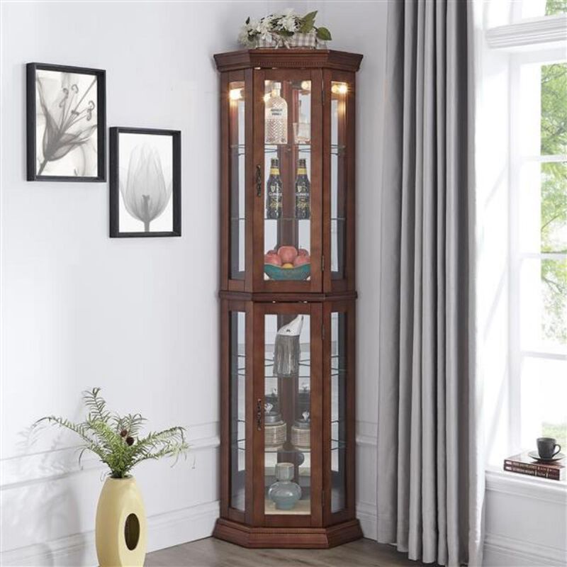 Corner Curio Cabinet with Lights Elegant Display Cabinet for Living Room & Home Decor