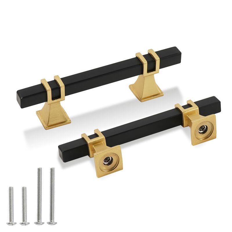 Redunest Cabinet Pulls Matte Black and Gold Cabinet Handles, 2 Pack 3 Inch Kitchen Door Cupboard Wardrobe Drawer Handles, Cabine