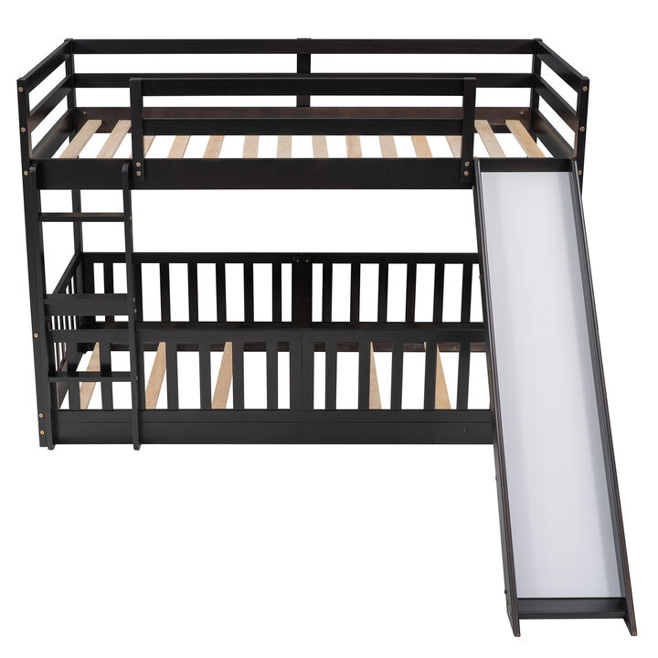 Whisen 77.3"x87.1" Twin Over Twin Bunk Bed, Solid Wood with Slide Ladder for Kids Bedroom