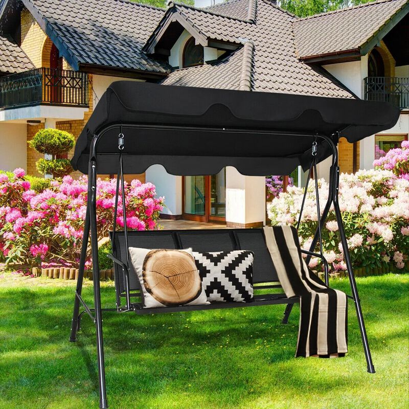 Mondawe 3 Person Steel Frame Patio Swing with Polyester Angle and Adjustable Canopy
