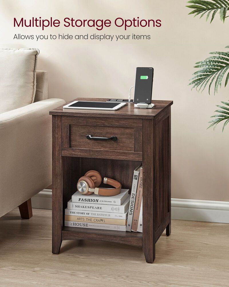 Nightstand with Charging Station and Open Compartment for Convenient Storage image number 3