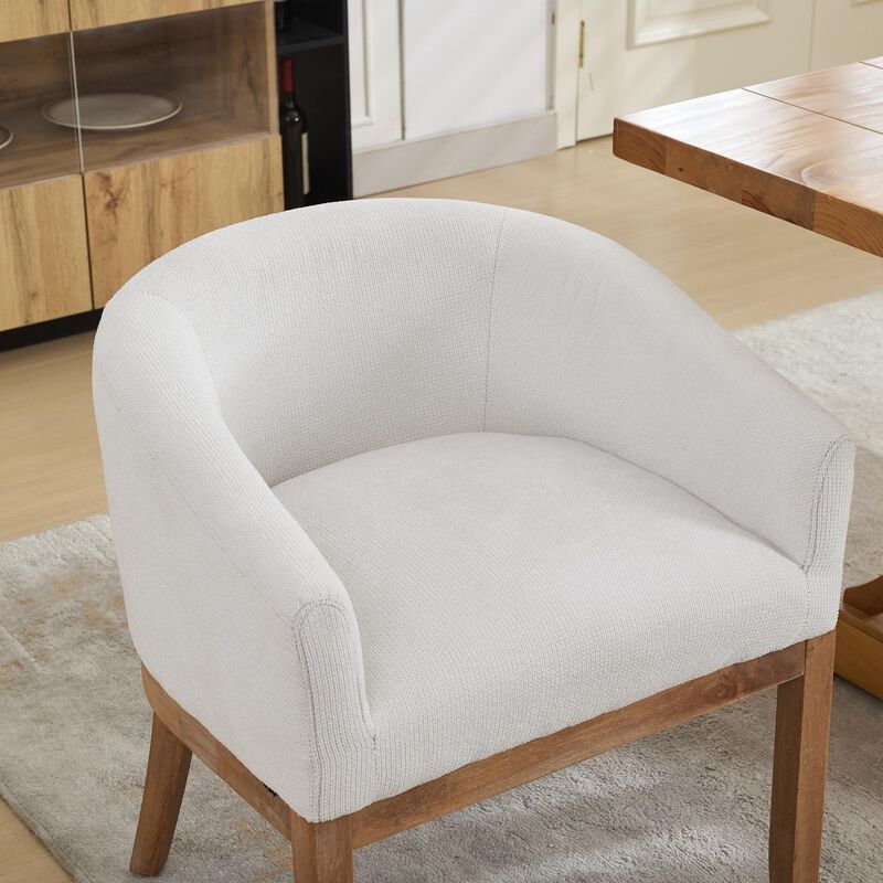 Upholstered Barrel Dining Chairs, Farmhouse Linen Accent Chairs with Natural Hardwood Frame image number 4