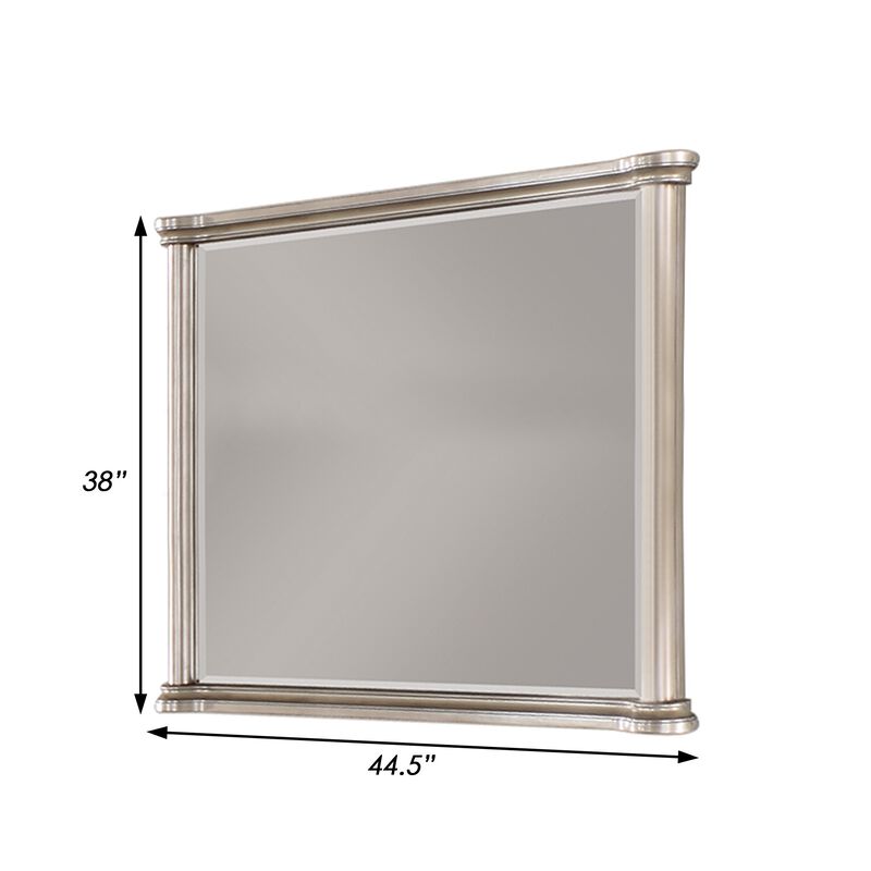 Ada 38 x 45 Rectangular Dresser Mirror, Molded Trim, Pine Wood, Brown - Benzara
