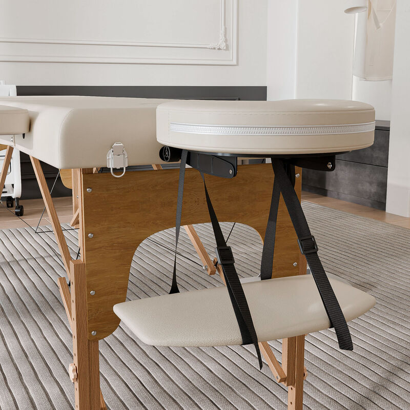 FUFU&GAGA Portable Folding Massage Bed with Solid Wood Legs & Metal Frame, Beige PVC Leather Top (Open: 84.2 in. W x 21.2 in. D x 26.7 in. H / Folded: 36.2 in. W x 7 in. D x 21.2 in. H), Beige