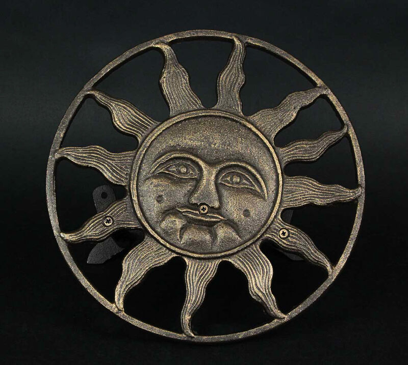 Cast Iron Sun Face Decorative Wall Mounted Hanging Garden Hose Holder Bronze image number 2